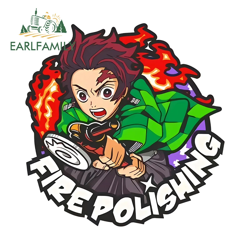 EARLFAMILY 13cm X 12.7cm for Tanjiro Fire Polishing Car Stickers Personality Simple Decals Graffiti Scratch-Proof Car Styling