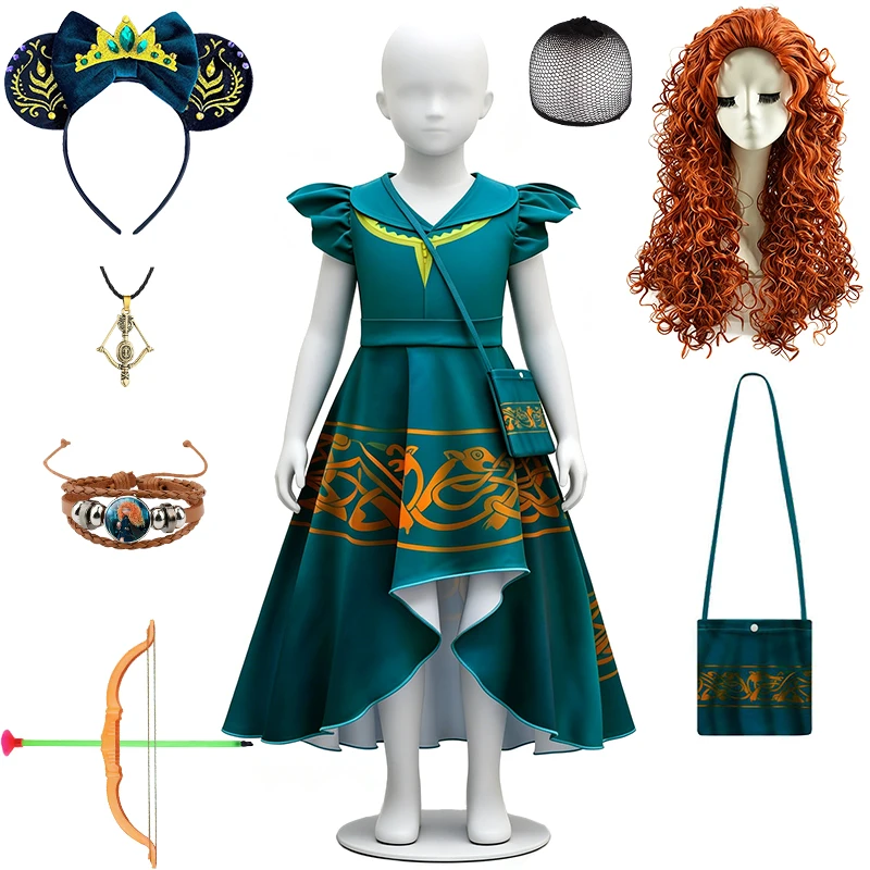 Disfraz de Princesa Mérida para Niñas, Temática de Brave, para Halloween, Cosplay, Fiestas de Cumpleaños, Actuaciones, Carnaval, Disfraz Infantil Elegante