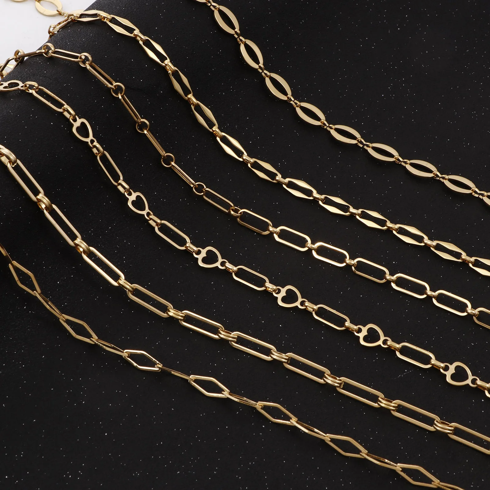 Stainless Steel Link Chain Gold Color Geometric Charms Chains DIY Necklace Bracelets Jewelry Findings Gift,1PC (Approx 5 M/Roll)