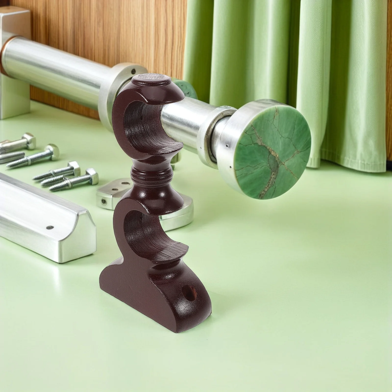 

2Pcs Curtain Rod Brackets Natural Wood Double Curtain Rod Holder Wall Mount for Roman Pole 1.1 Inch 28Mm Bedroom Kitchen Window