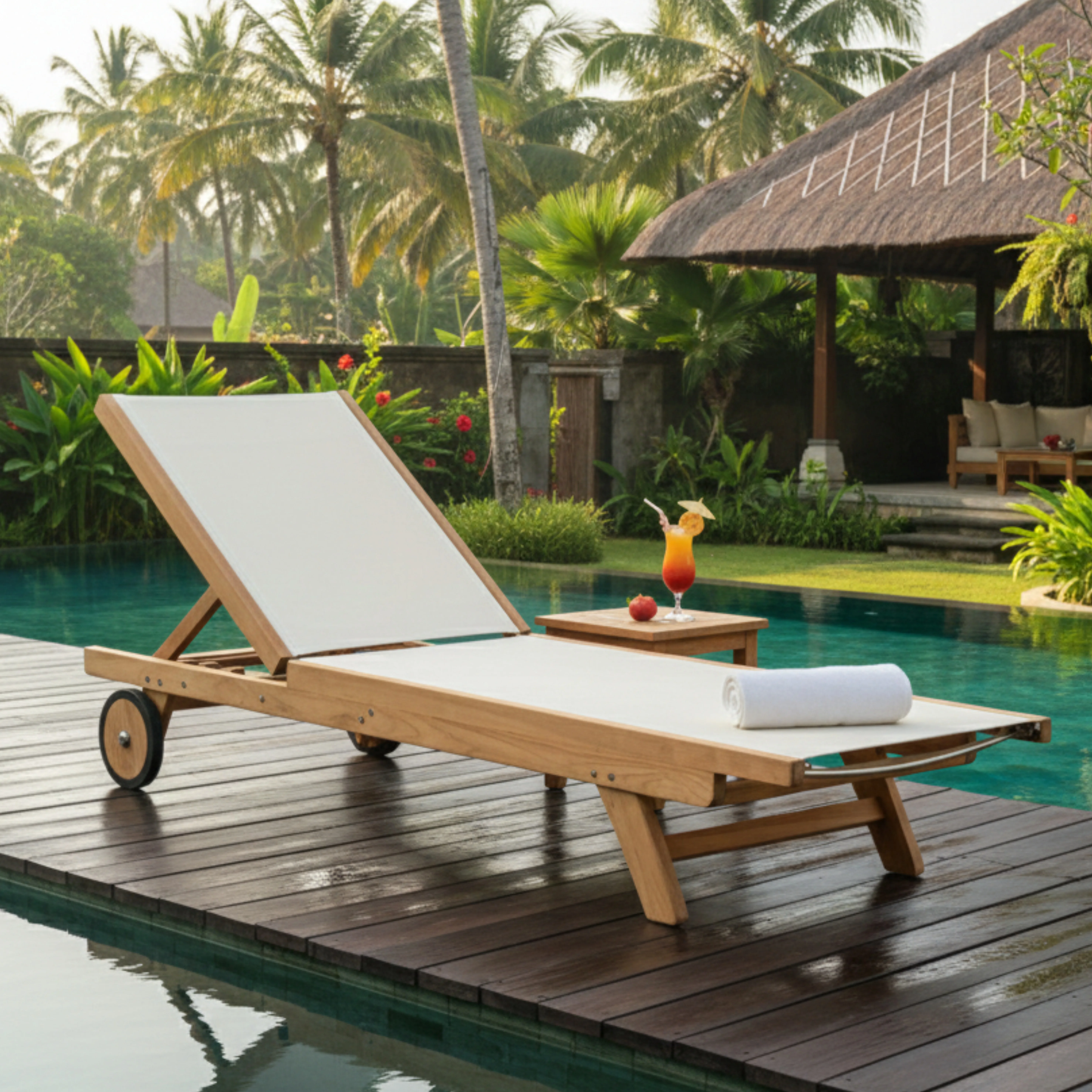 Modern Design Solid Teak Wood Sun Lounger Butylene Outdoor Lounger for Pool Beach Hotel Park Villa Project - Arsen
