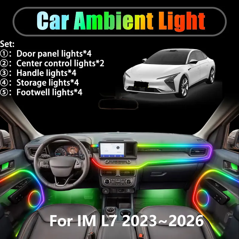 

For IM L7 2023~2026 2024 2025 2/18 in 1 Car ambient lighting Led trunk interior led lights USB RGB Ensemble Streamer Auto Parts