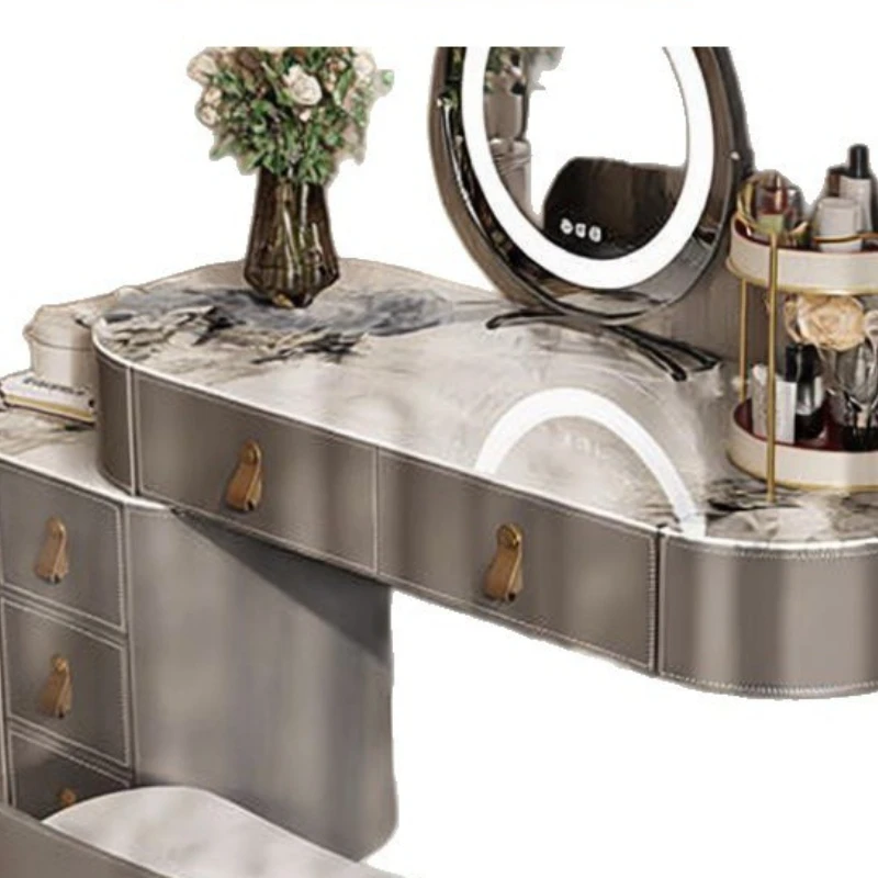 High luxury Italian minimalist makeup table, pine dresser 6mm thick rock slab countertop