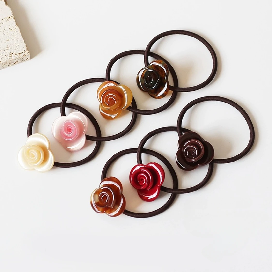 

Simple Acetic Rose Flower Hair Rope Elegant Girls Hair Band High Ponytail Holder Elastic Leather Band for Women Hair Accessories