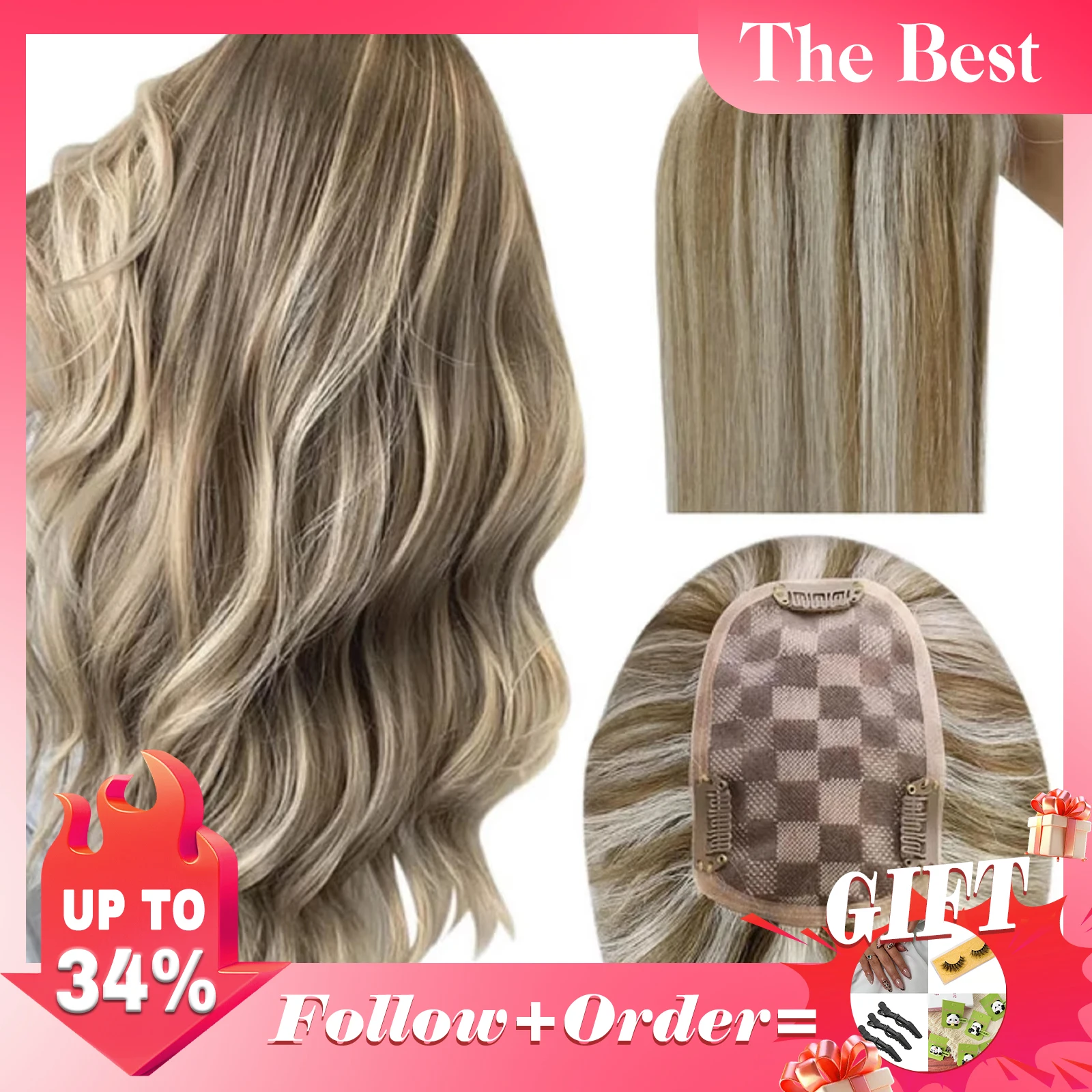 

Youngsee 3*5 inch Topper Hair Highlight Brown Mixed Blonde Woman's Head Hair Extension Natural Invisible White Hair 10-18inches