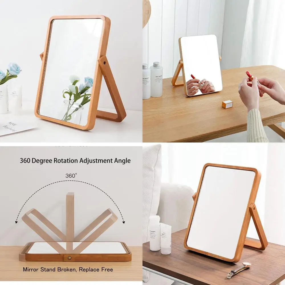 Miroirs de bureau rectangulaires muraux et de table en bois pour la maison, cadeau d'anniversaire parfait (10,5 x 7,8)