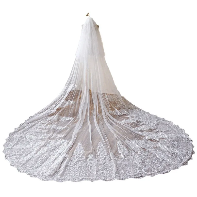 

3.5 * 3 Meters New Bridal Veil White Soft Yarn Lace Large Lace Main Wedding Veil Long Trailing Luxury Lace Veil