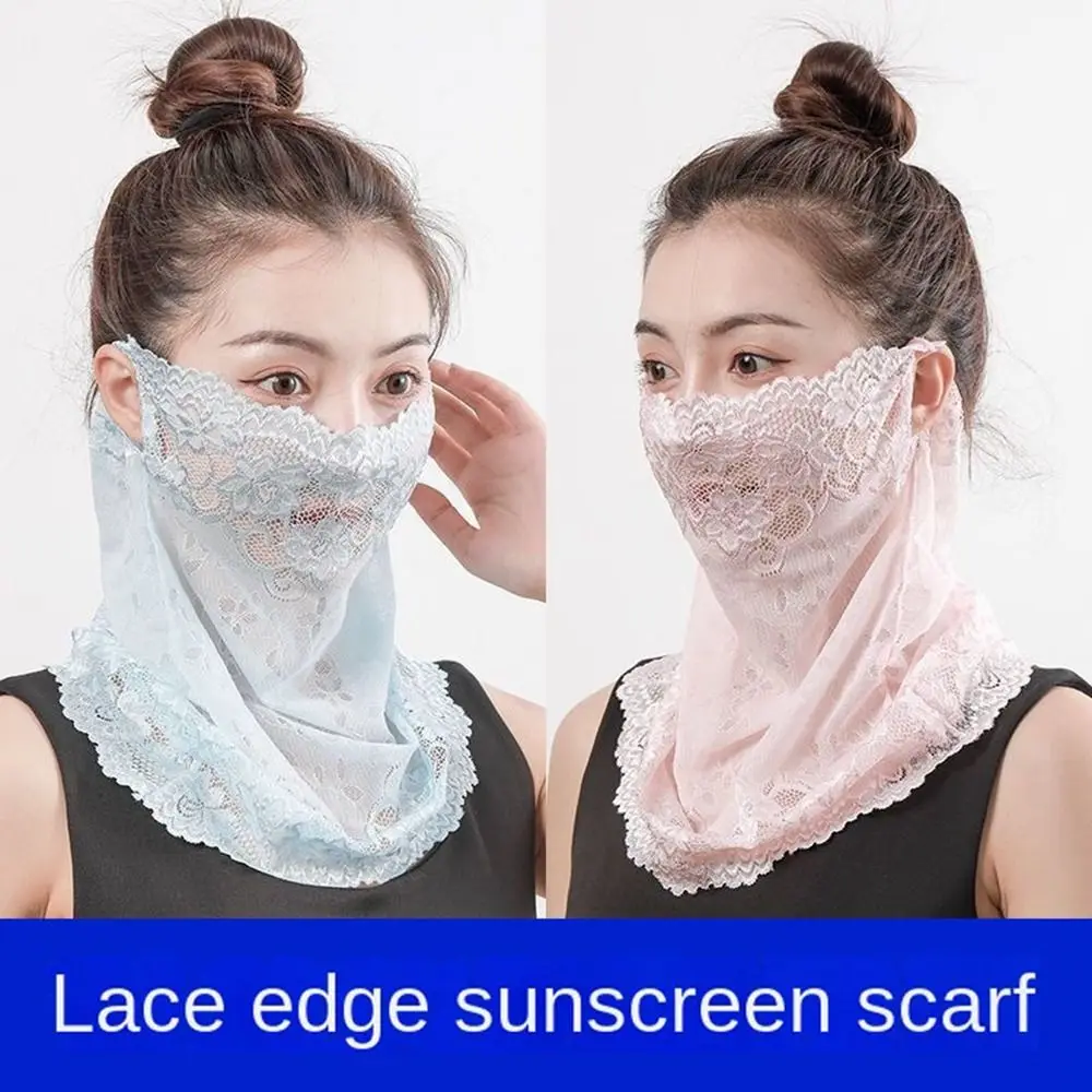 Summer Sunscreen Lace Mask Women Men Sport Golf Face Mask UV Protect Neckline Mask Hanging Ear Headband Scarf