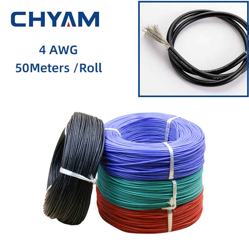 

50Meters/Roll 4AWG 25mm2 Outer Diameter 8.5mm 5000/0.08TS Soft Silicone Wire Heat-resistant Cable Electrical Wiring Connector