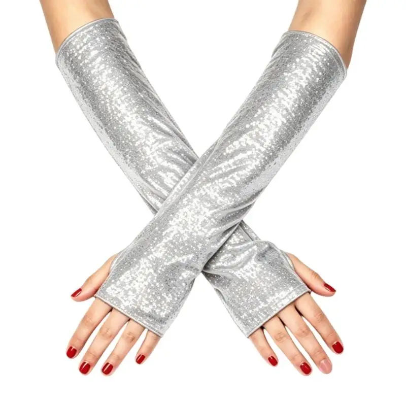 39BD Fingerless Decorative Arm Sleeves, Long Stretch Polyester Pair for Costume Styling, Dance Wear and Party Outfits