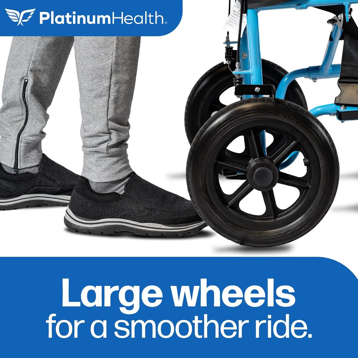 Hummingbird™ Ultra-Lightweight Foldable Transport Wheelchair, Handbrakes,12-Inch Rear Wheels, Extra-Wide Seat.