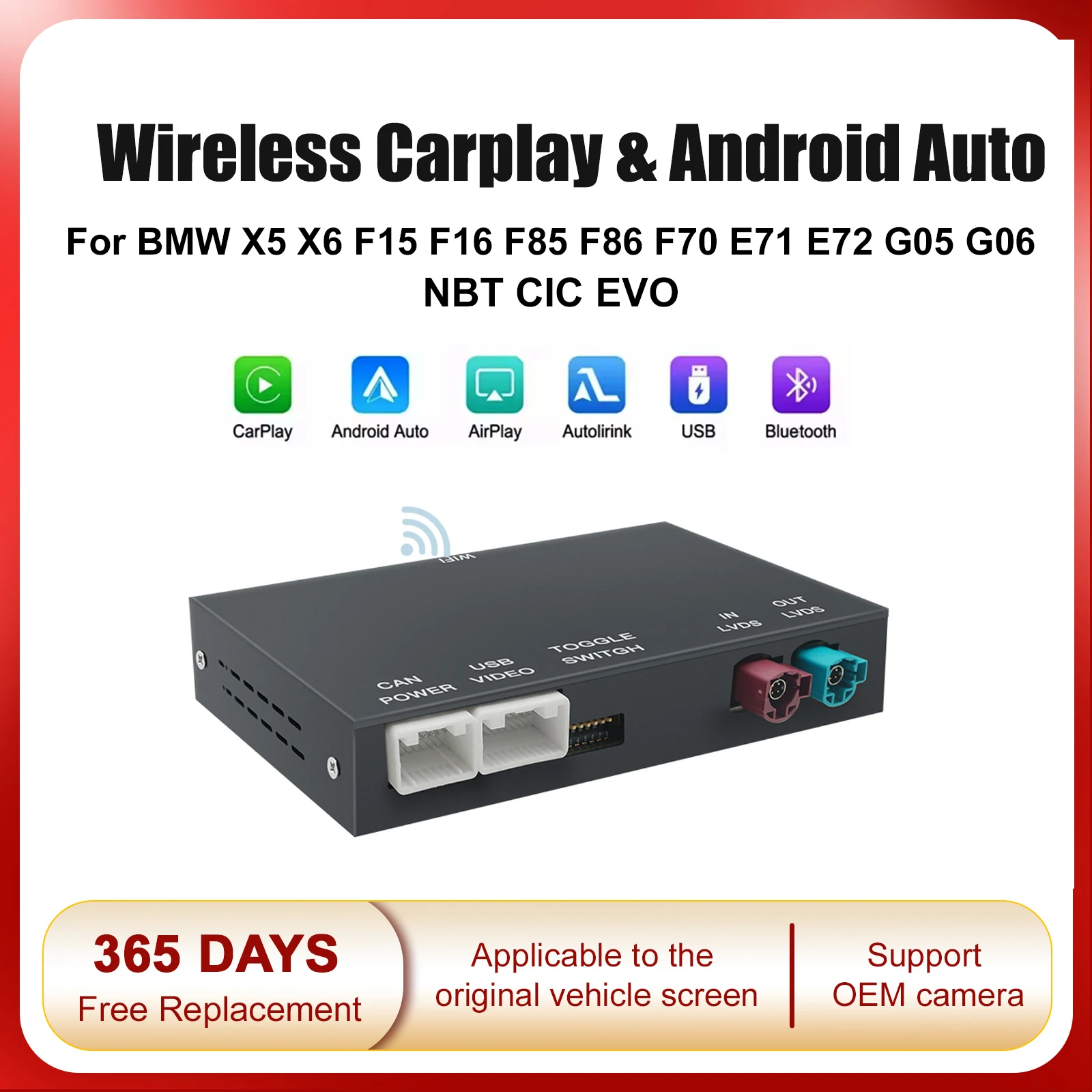 AUTOABC Wireless CarPlay For BMWX5 X6 F15 F16 F85 F86 F70 E71 E72 G05 G06 With Android Auto Mirror Link AirPlay Car Play