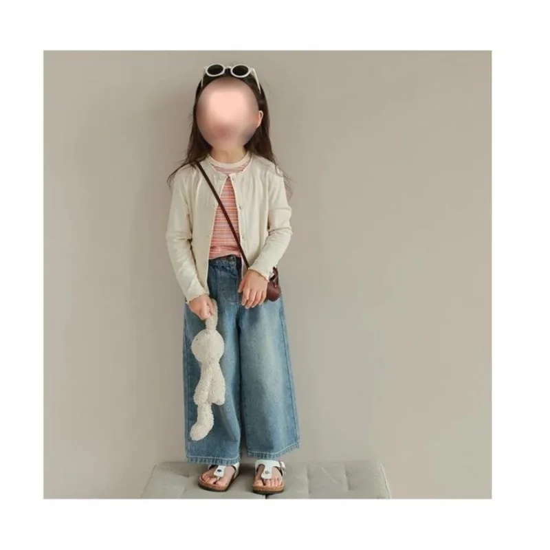 RAISE Kids Girls Jeans 2026 Autumn 4-8Yrs Girls Denim Pants Loose Casual Elastic Waist Water Wash Children Girls Straight Pants