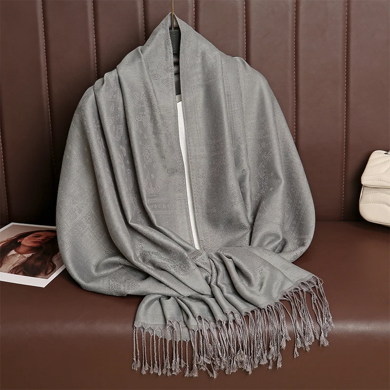 Ethnic Style Tassel Blanket Thick Pashmina New Winter Warm Shawl Wrap Cashmere Jacquard Scarf Women Neckerchief Poncho Stoles