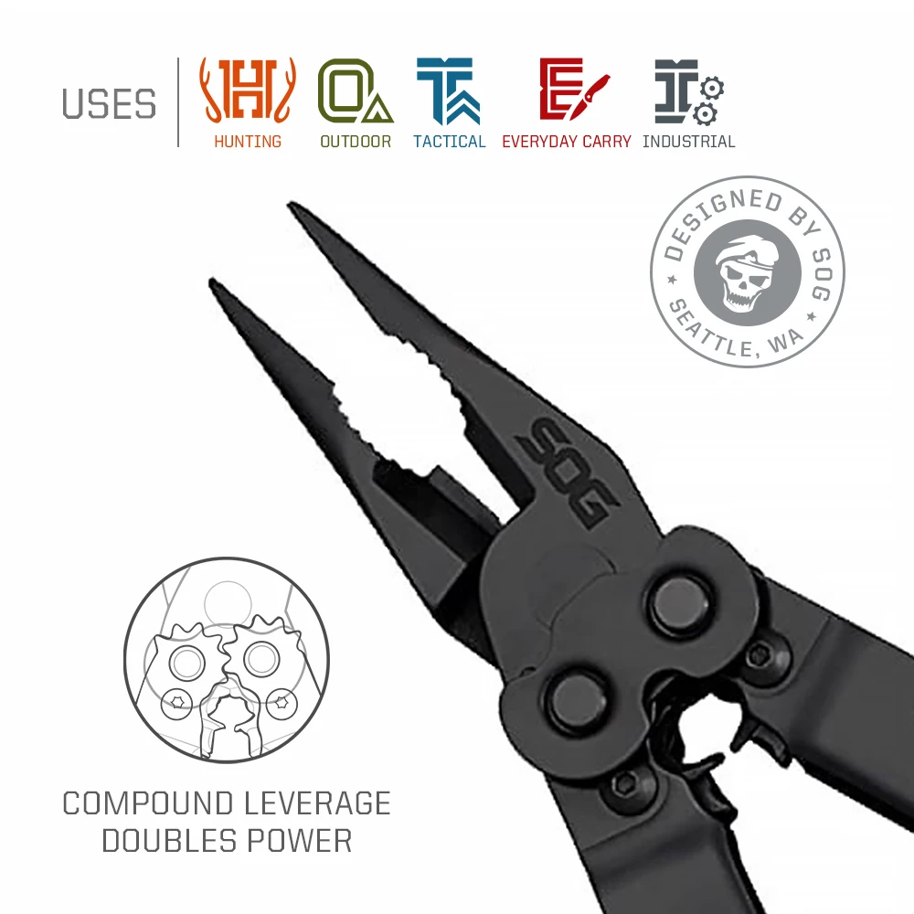 SOG POWERASSIST 16-in-1 Multifunctional Tactical Folding Pliers, Professional Mechanical Tools with V-Cutter,Construction Tools