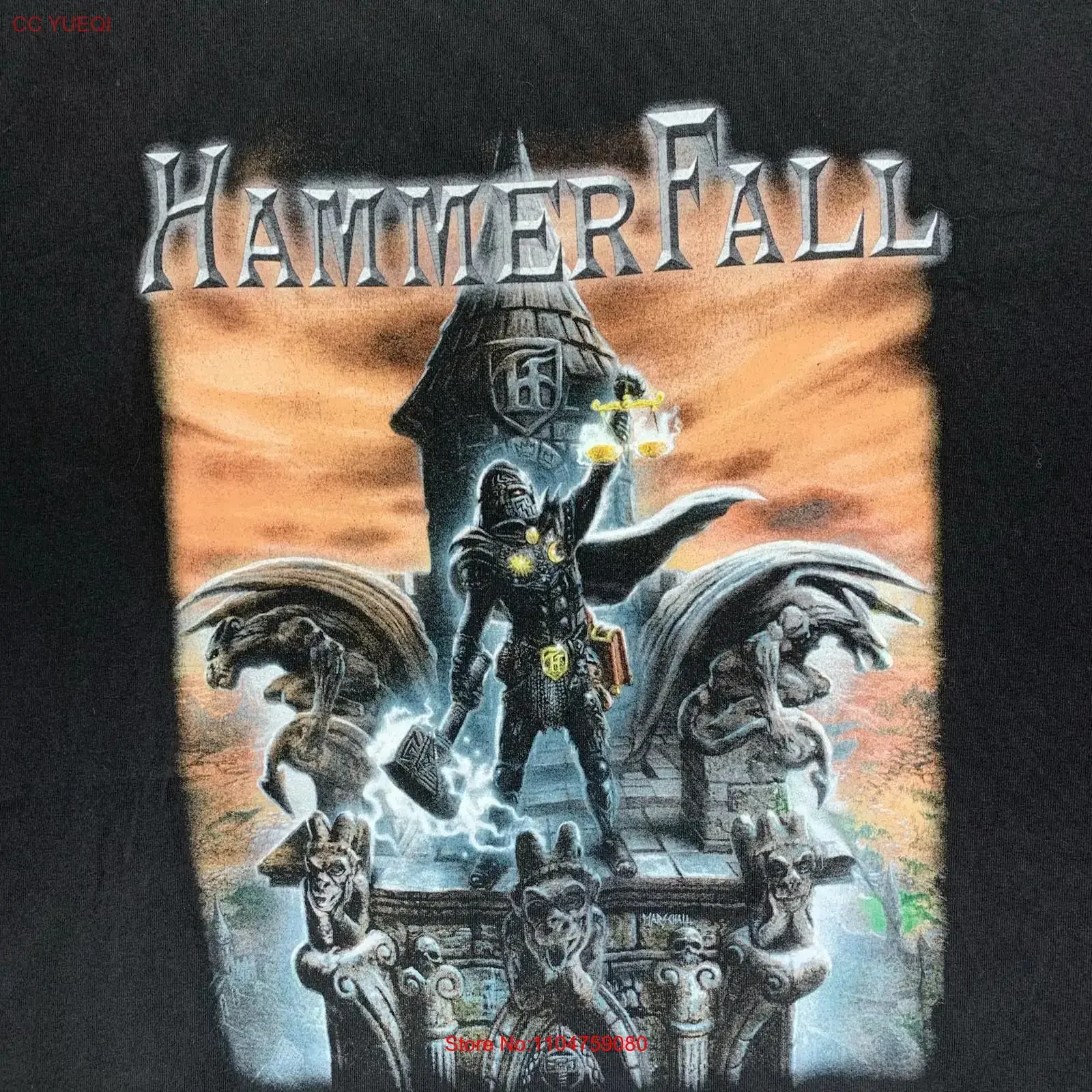 Camiseta Hammer Fall Built To Tour 2017 Black Band, talla XL, vintage, lavada, cómoda, ligeramente transpirable, informal