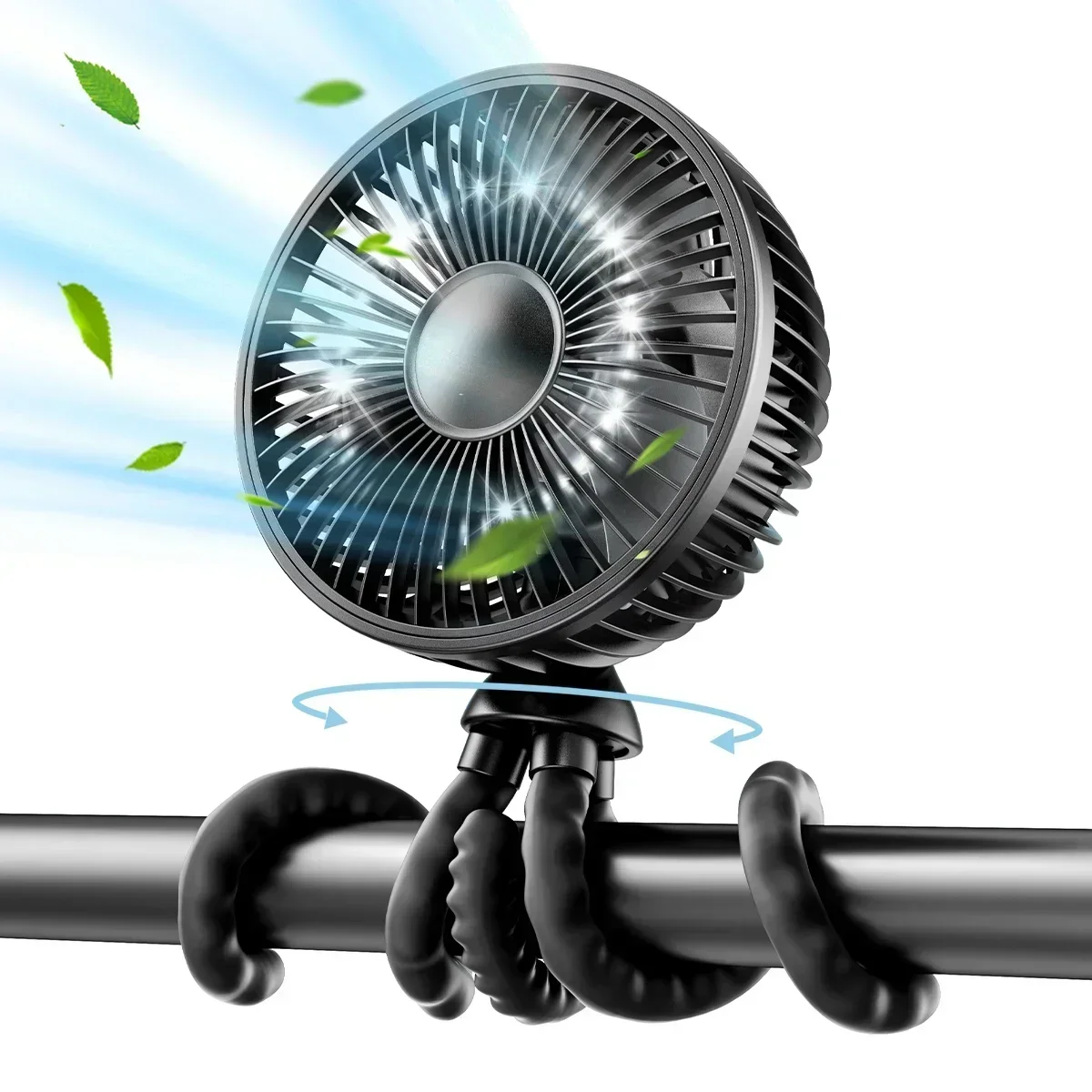 4000mAh Baby Stroller Fan Oscillating Mini Portable Fan with Light, 4 Speeds Battery Operated Small Handheld Desk Fan