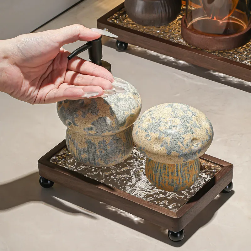 Bathroom Accessories, Mushroom Shaped Ceramic Soap Dispenser, Aromatherapy Bottle, Empty Bottle, Cotton Swab Storage Box