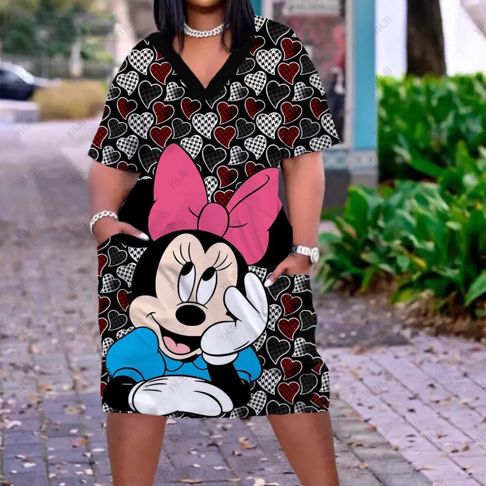 Mickey Midi Dress Long Sleeve Robe Casual Disney Cartoon Print Beach Loose Dresses Kawaii Sundress Autumn Minnie Women Clothing