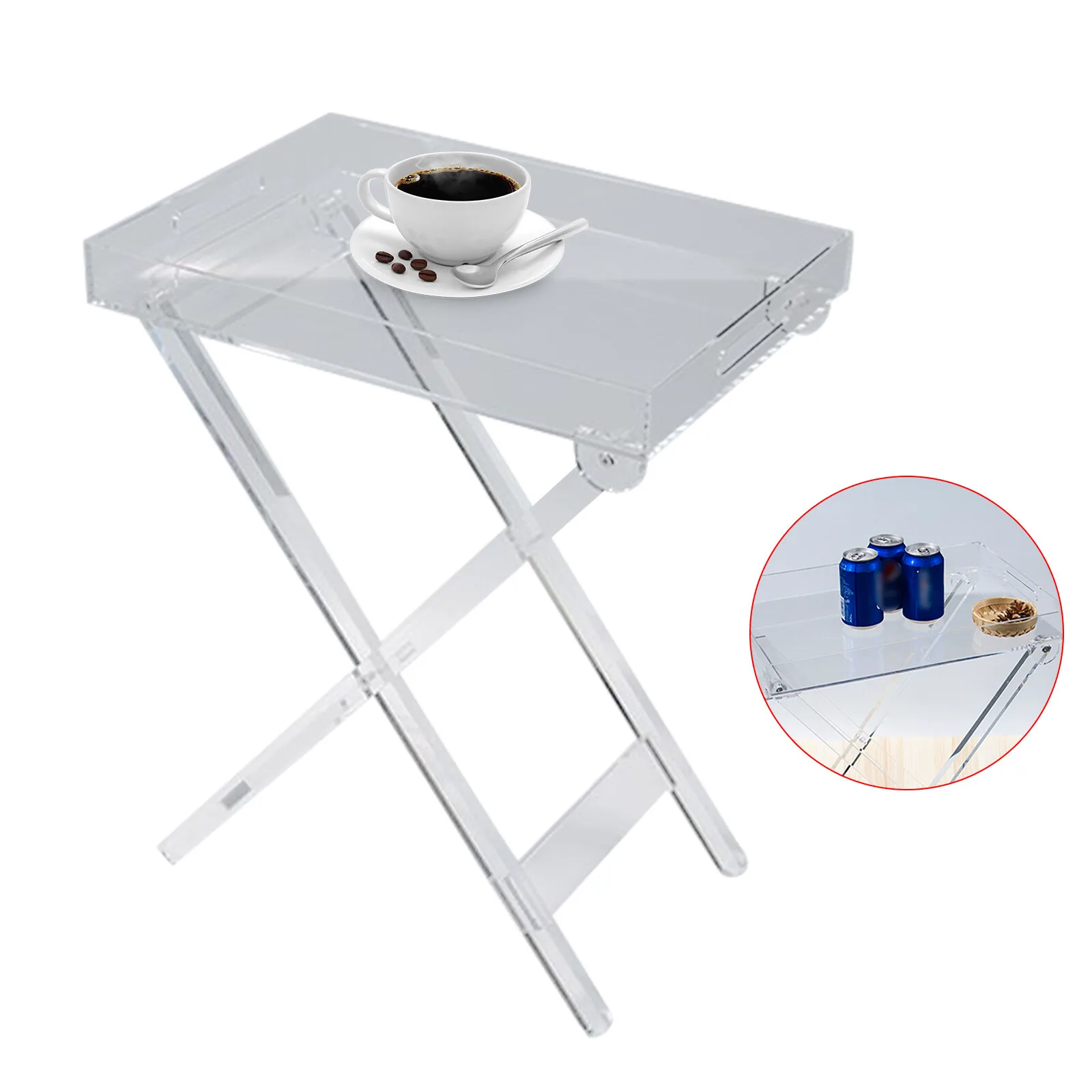 Foldable Table Acrylic Transparent Table Sofa Snack Coffee Laptop End Side Table
