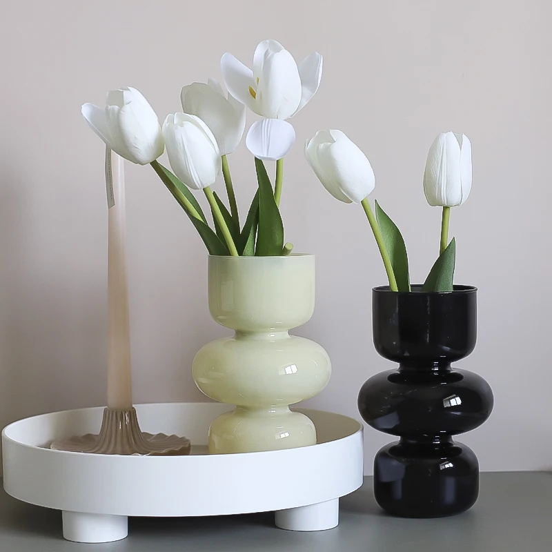 Classic Minimalist Nordic Vases, Glass Vase for Flowers, Modern Home Decoration, Vertical Black Cylinder Vase