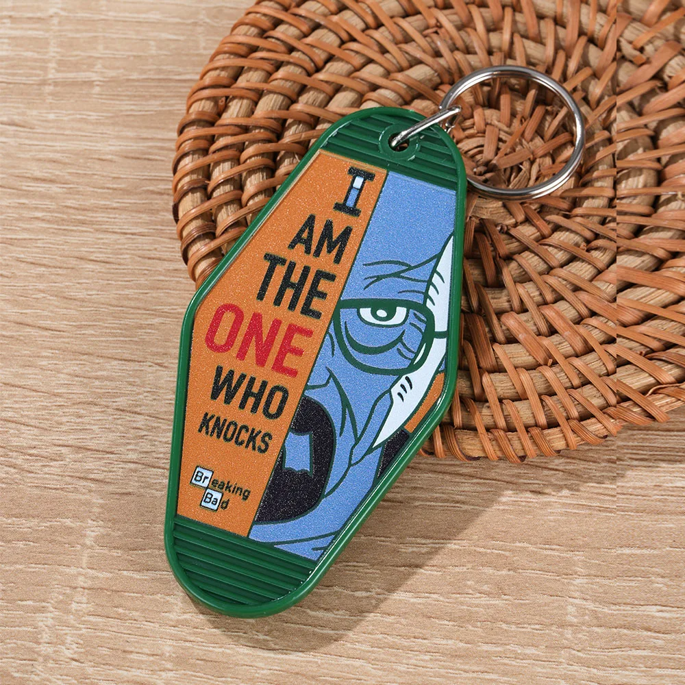

Breaking Bad I AM THE ONE WHO KNOCKS LIVE FREE OR DIE HEISENBERG HAMPSHIRE Key Ring Crime TV Keychain Walter White Key Tag Pend