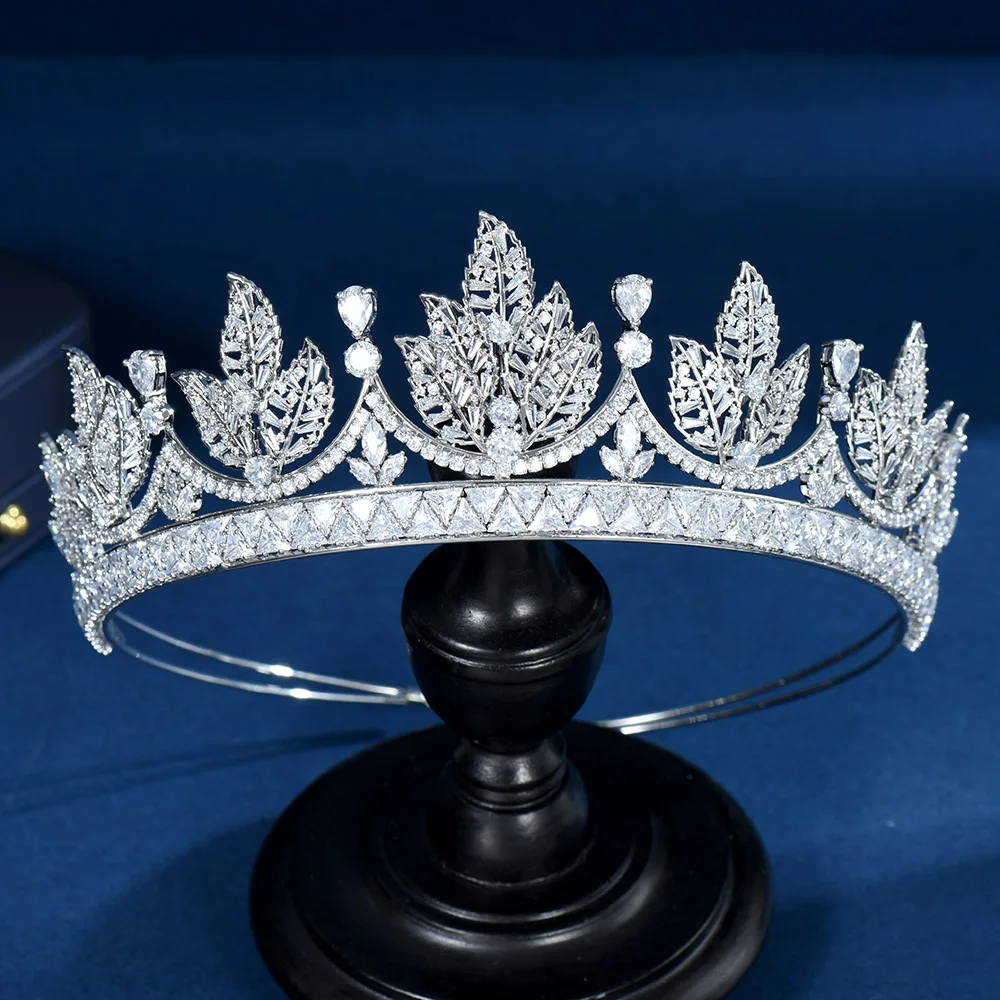 

HIBRIDE Creative Bridal Wedding Cubic Zirconia Hair Ornament Sector Design Tiara and Crown for Dubai Nigeria Jewelry bijoux C-36