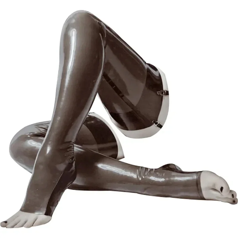 

Transparent Black Sexy Long Rubber Latex Thigh High Stockings With Trims Open Toes Feet