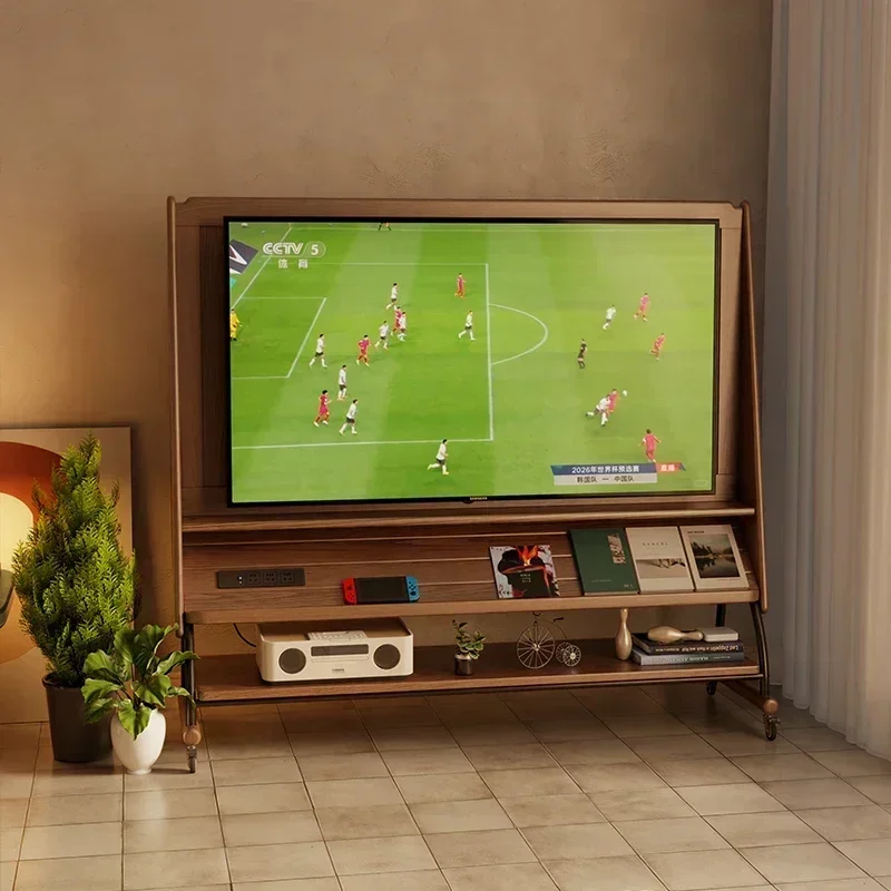 Hot selling Nordic wooden storage TV cabinet wheel rack modern display bracket cabinet living room TV placement bracket