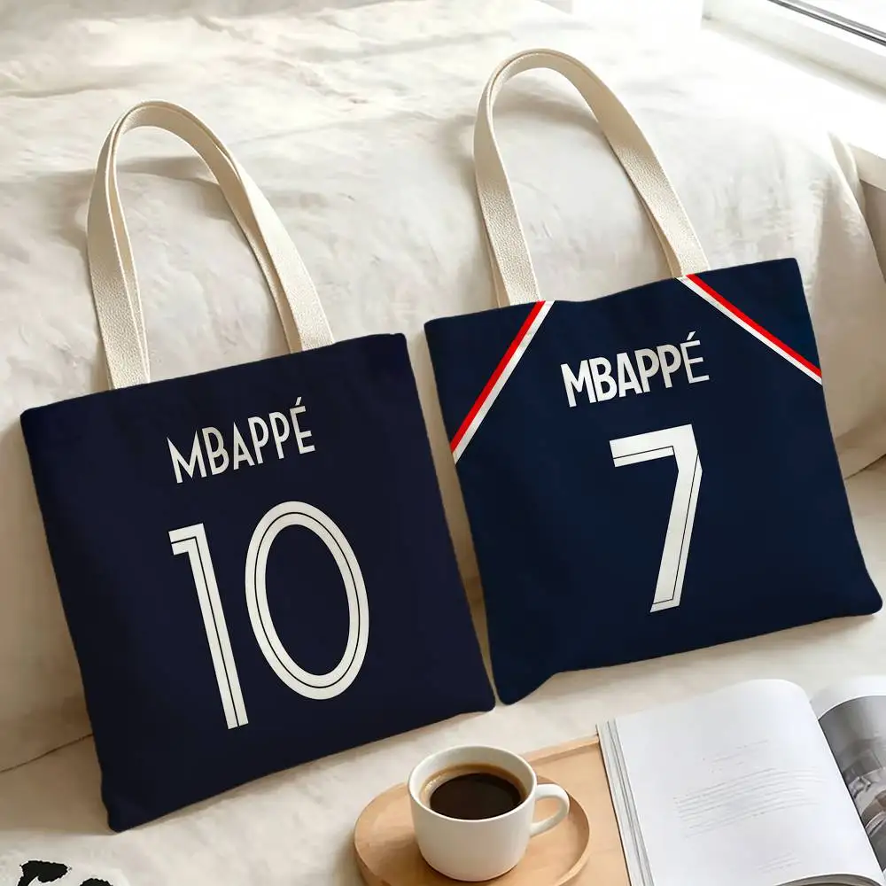 K-Kylian M-Mbappe France NO.10 7 Storage Bags Double-Sided Print Large Tote Bag Durable Beach Picnic Foldable Gift Eco