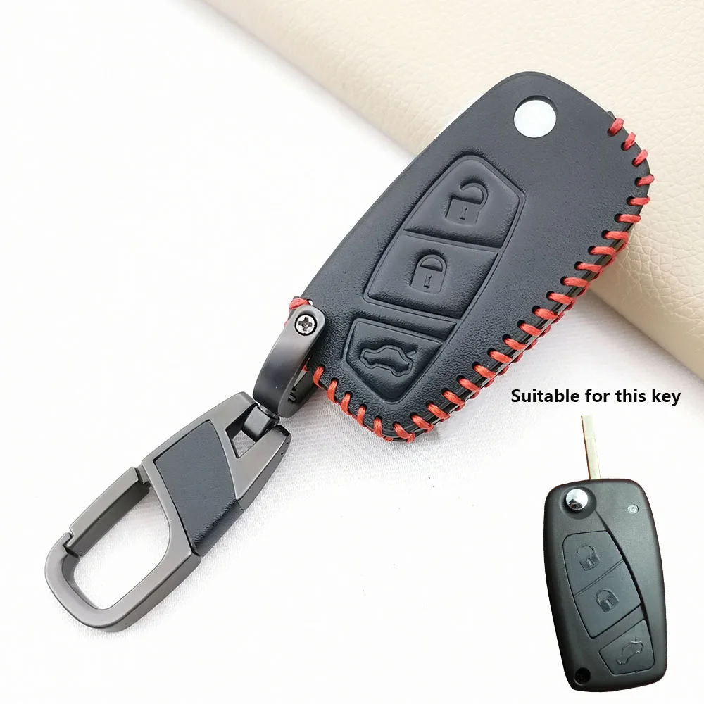 3 Buttons Leather Car Key Cover Fob Case Holder for Fiat Panda Idea Stilo Punto Bravo Linea for Citroen Jumper Protector Keyless