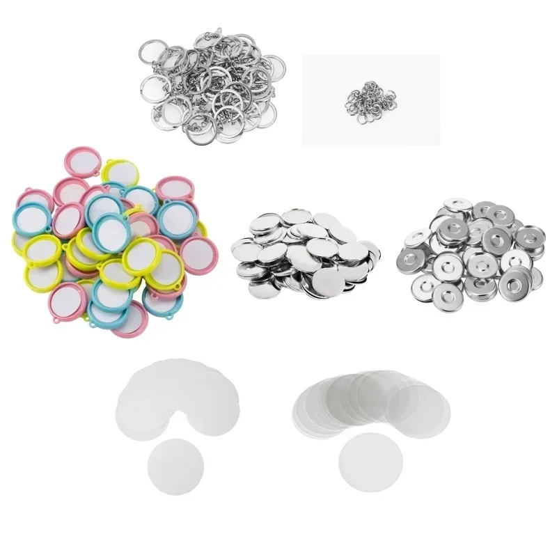 50Pcs 25mm 32mm 37mm Keychain Badge Button Parts for Badge Machine Double-sided Key Chain Consumables Round Pin Making Supplies