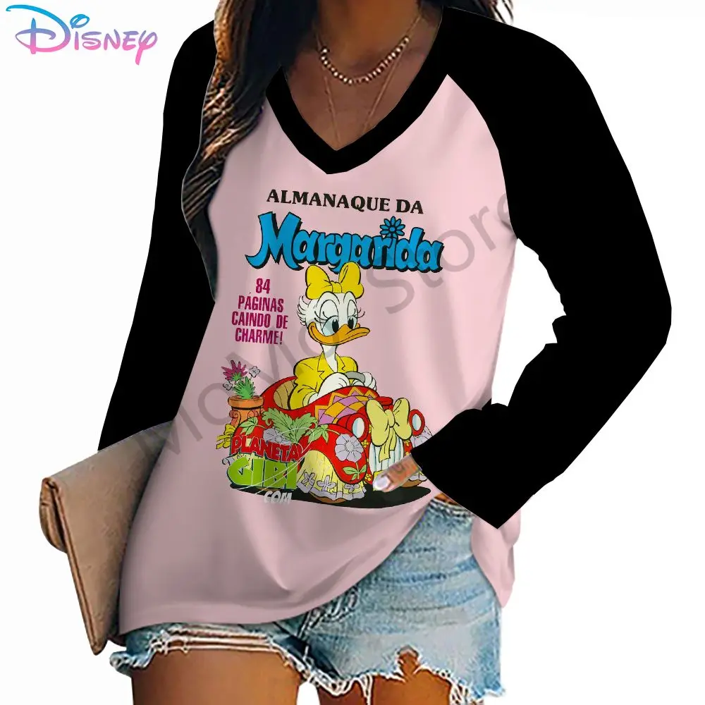 Autumn Disney Donald Duck Women\'s Long Sleeve T-Shirt Kawaii Lovely 2024 Youthful Woman Clothes High Quality Y2k S-3XL New Tops