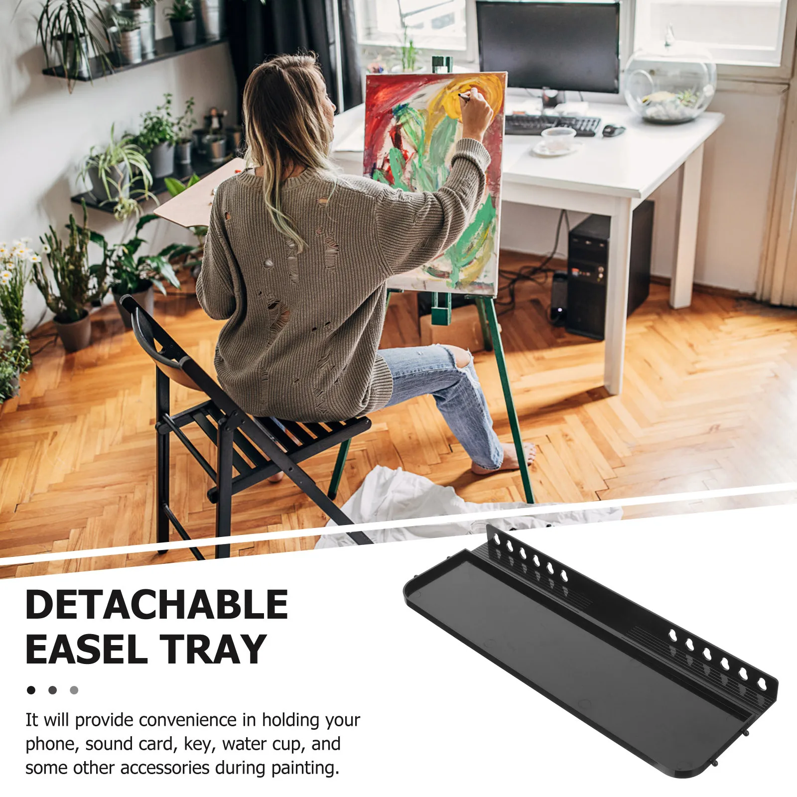 Detachable Easel Tray for Foldable Easel Stand Plastic Painting Tools Storage Shelf Clip-on Attachment Compatible with Most