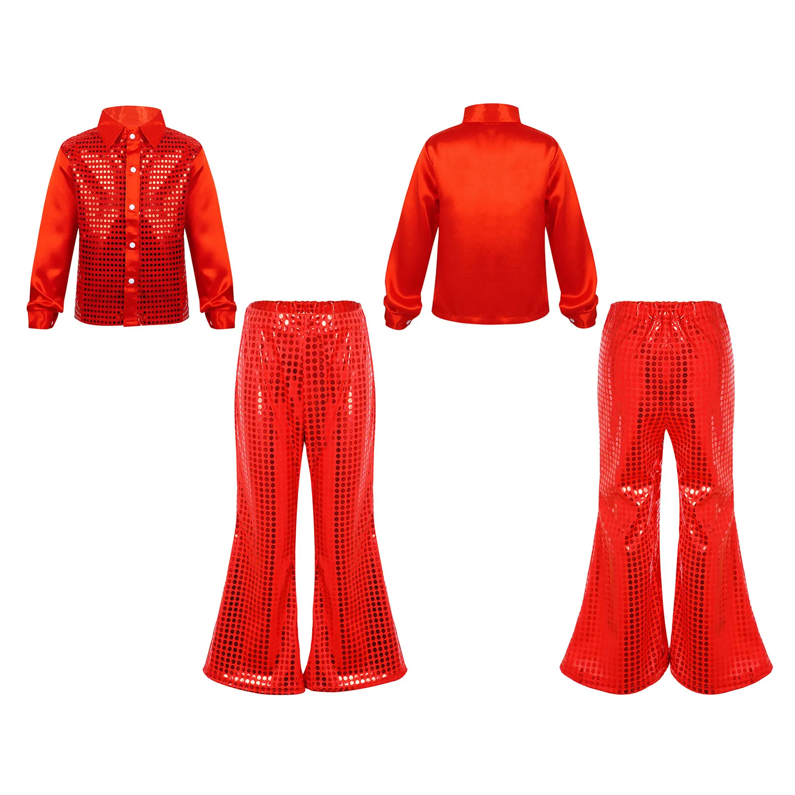 Fashion Kids Boys Jazz Dance Outfit Glittery Sequined Dancing Set Hip-hop Shirt with Flared Pants Children Street Clothes Sets