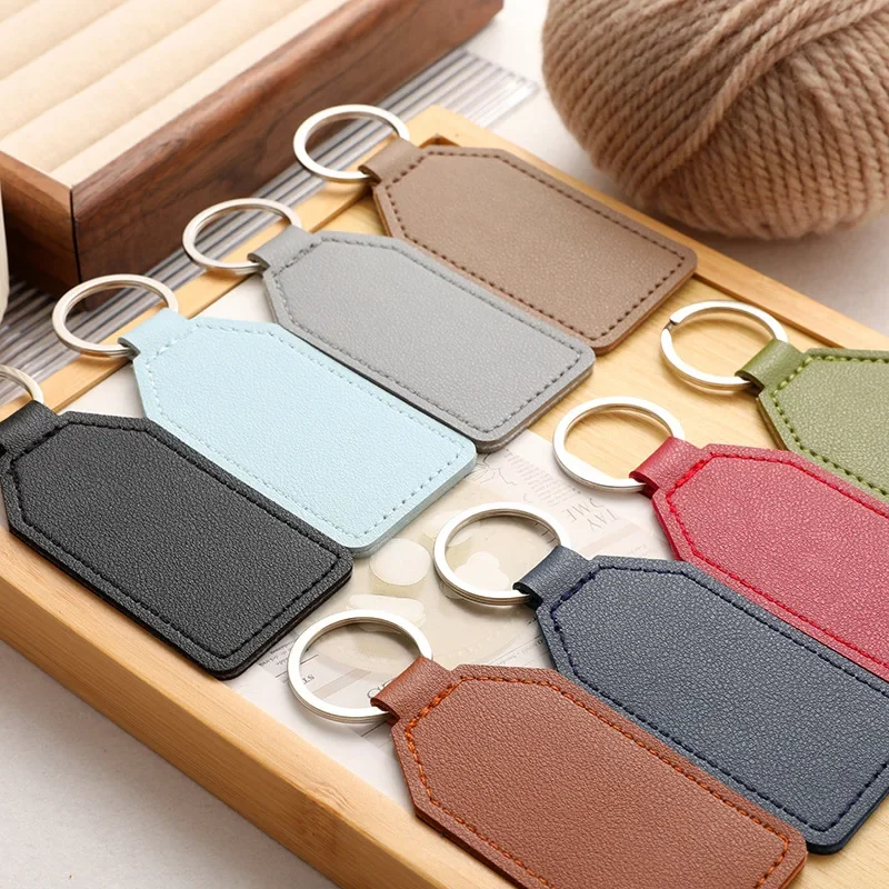 Laser Custom Name Number PU Leather Hexagon Keychain Personalize LOGO Car Bag Rectangle Keyring Pendant Key Chain