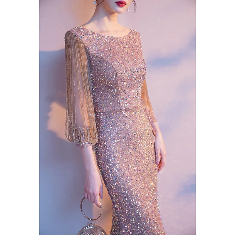 Fishtail 36 annual party evening dress female 2024 summer new temperament sequin dress