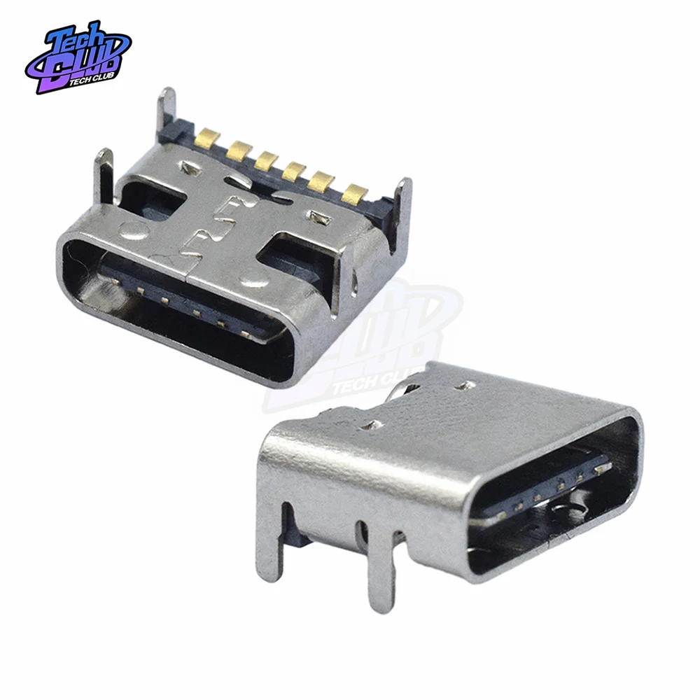 10PCS  6 Pin Smt Socket Connector Micro USB Type C 3.1 Female Placement Smd Dip For PCB Design Diy High Current Charging