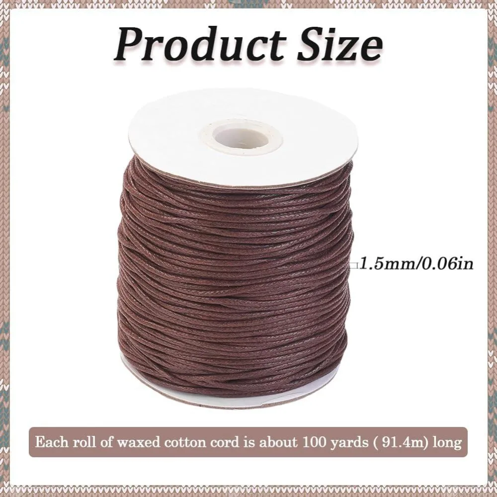 1.5MM Brown Cord Waxed Cotton Thread Round Smooth Soft Bracelet Beading String Cords Bulk Rolls with Spool for Jewelry Making