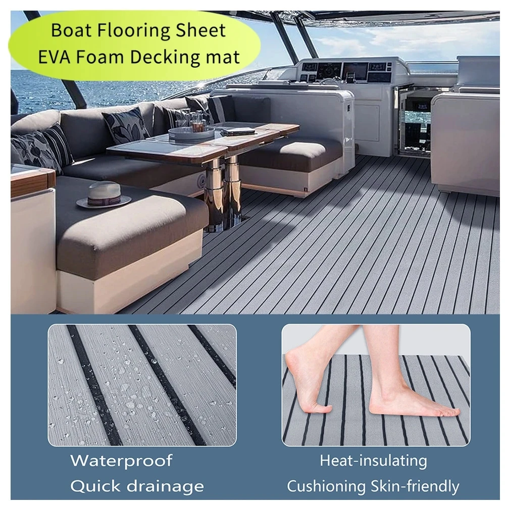 Decking per barche in finta teak in schiuma EVA 2400 * 600mm Tappetino per pavimenti marino impermeabile Yacht Pontone Barche a motore grigio Nero