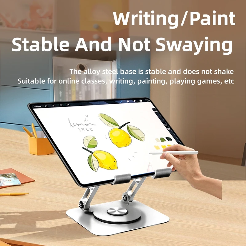 iPad Stand 360 Rotating, Adjustable Tablet Stand for Desk, Portable Monitor Tablet Stand Holder Office Accessories