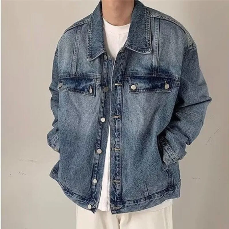 

Роскошная брендовая винтажная джинсовая уличная куртка, американская потертая свободная куртка, мужская осенне-зимняя куртка с подкладкой на плечах, топ