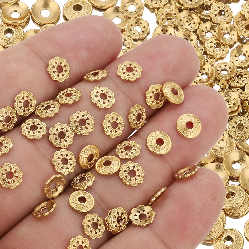 

20Pcs 6MM Stainless Steel Gold Flower Bead Caps End Spacer Beads Charms Bead for Jewelry Making Supplies Findings Wholesale