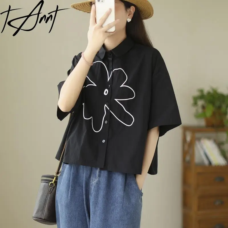 

Tannt Women Shirt Print Color Matching Short Sleeves Short Casual Shirts Blouses Color Matching Fashion Loose Blouses Tops 2024