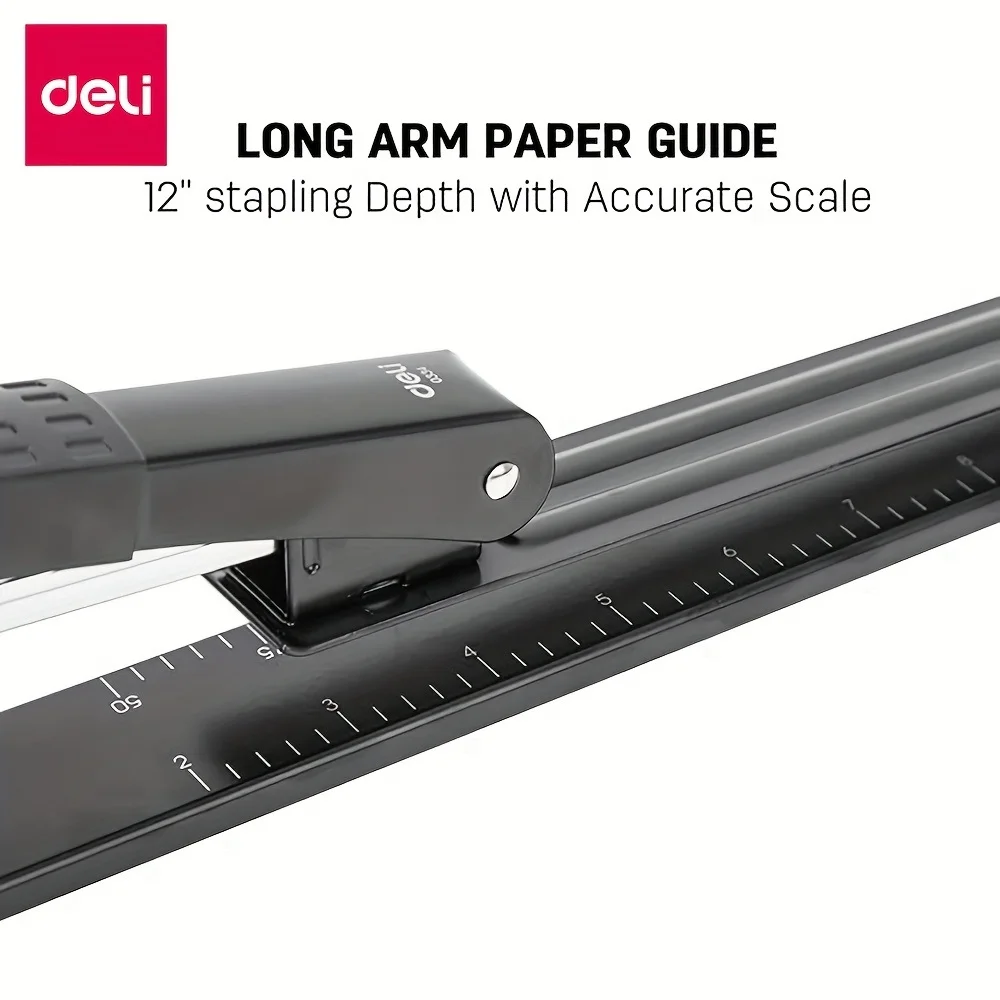 Heavy-Duty Long Arm Book Stapler - 25-Sheet Capacity, 12-Inch Depth, Precision Scale, Metal Body, Durable for Office/Magazines