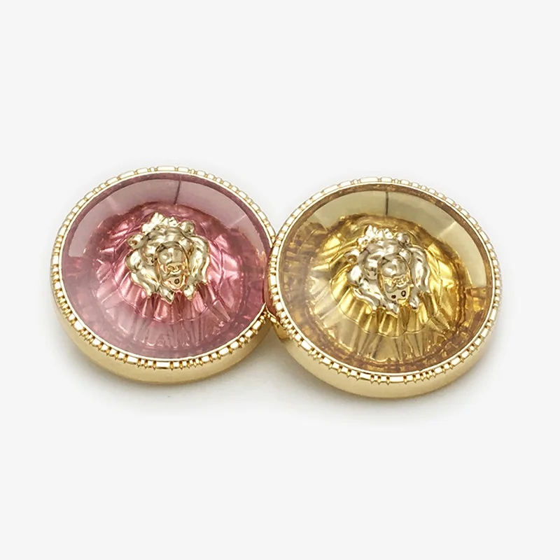 10pcs/lot Luxury Round Colourful Lion Head Buttons Metal Transparent Resin Dual Material Buttons for Trench Coat Jeans Jacket