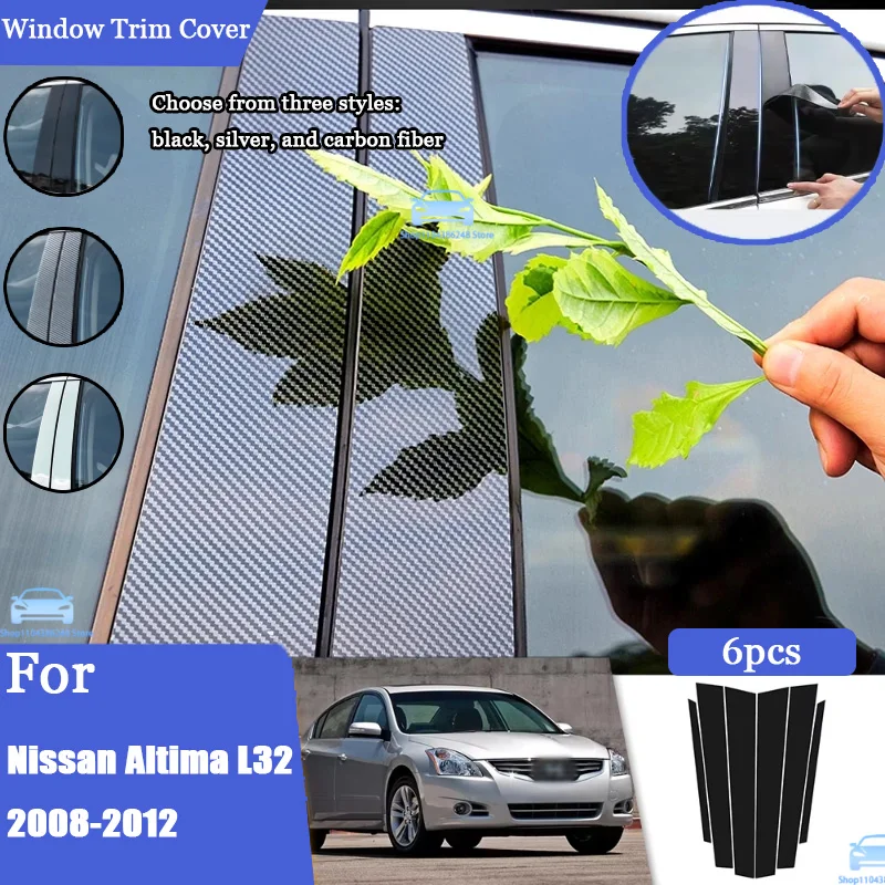 

Glossy Black Silver Carbon Pillar Post For Nissan Altima L32 2008-2012 Door Window Column BC Trim Sticker Cover Accessories