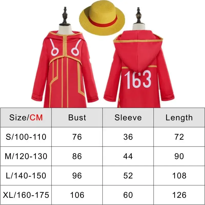 Egghead Island Costume for Kids Anime Monkey D Luffy Robe Cosplay Costume Halloween 163 Luffy Jacket Coat Hat Outfit