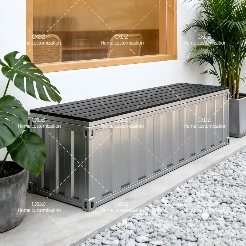 Industrial Style Container Storage Stool Plastic Wood Seat Outdoor Storage Box Balcony Commercial Shoe Changing Bench
