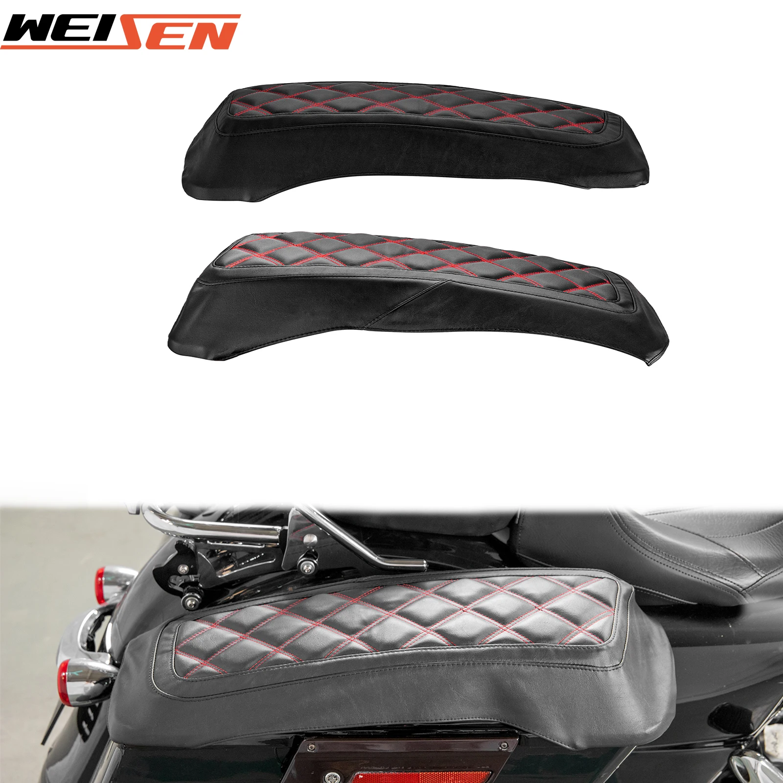 

Motorcycle Red Square Seat Saddlebag Lid Covers for 1993-2013 Harley Touring Electra Road King Street Glide Road Glide FLHT FLHX